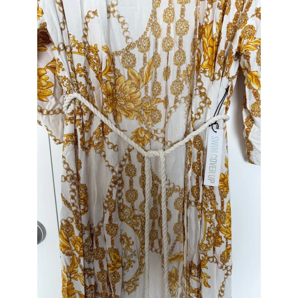 Forever 21 Baroque Chain Print Maxi Swim Cover Up White Gold Small NWT